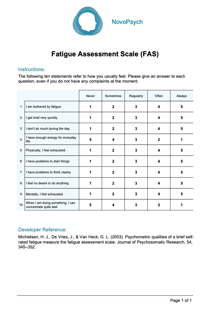 Fatigue Assessment Scale FAS NovoPsych