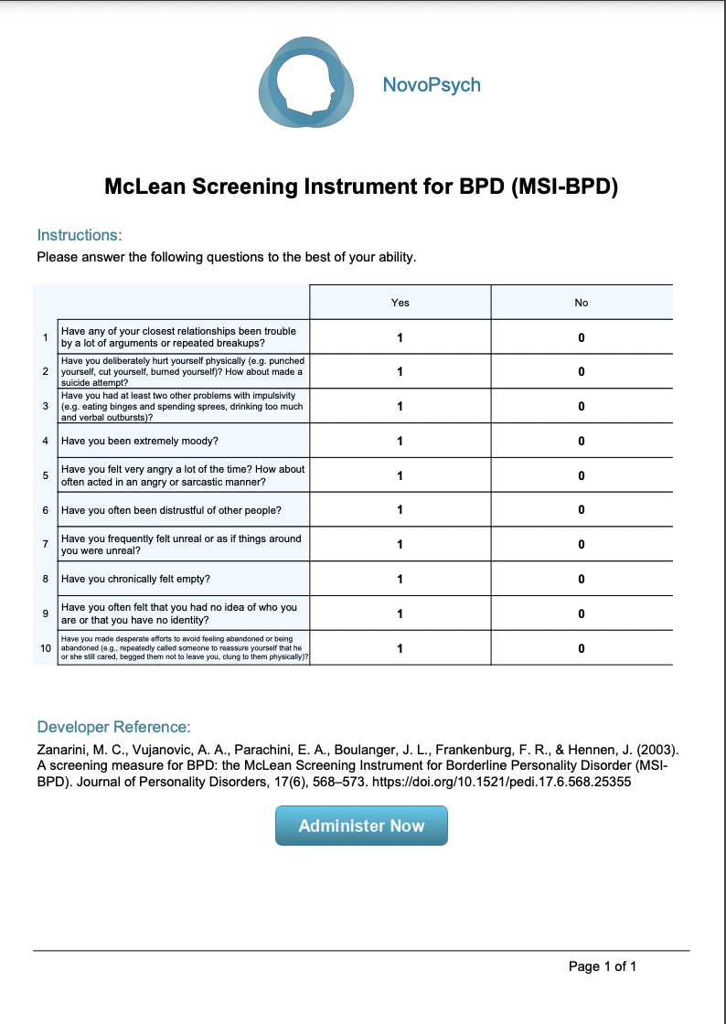 Empirical correlates for Personality Assessment Inventory clinical